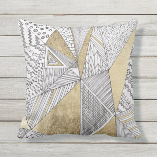 Coussin D'extérieur Motifs chics noirs et blancs géométriques d'or d