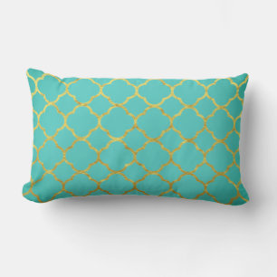 Coussin D'extérieur Motifs dorés à quatre feuilles Bleu sarcelle Vert 