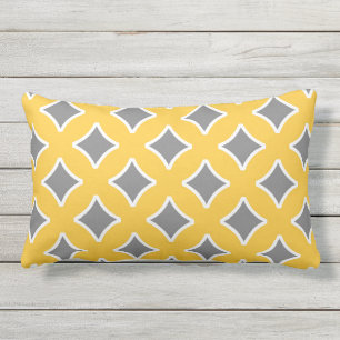 Coussin D'extérieur moutarde jaune, blanc, gris, moderne, ornementale