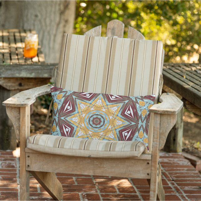 Coussin D'extérieur Mustard jaune rouge Brown Aqua Mandala Art tribal (Chaise)