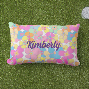 Coussin D'extérieur Neon retro personnalisé rose floral