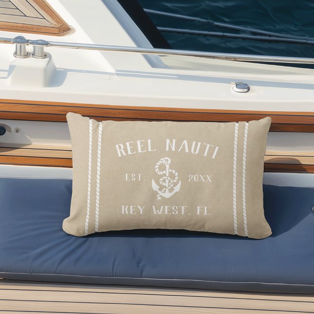 Coussin D'extérieur Neutre Tan Beige Personnalisé Nom de bateau Ancre (Créateur téléchargé)