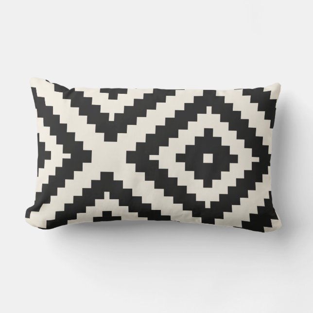 Coussin D'extérieur Noir géométrique et crème de motif de zigzag (Recto)