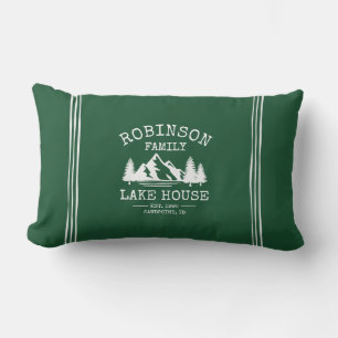 Coussin D'extérieur Nom de famille Lake House Trees Forest Green