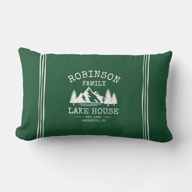 Coussin D'extérieur Nom de famille Lake House Trees Forest Green (Recto)