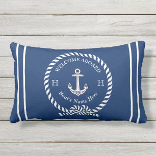 Coussin D'extérieur Nom du bateau nautique Ancre corde bleu marine Bie