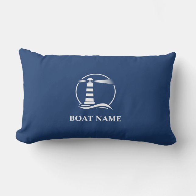 Coussin D'extérieur Nom du bateau Phare nautique classique Marine Bleu (Recto)