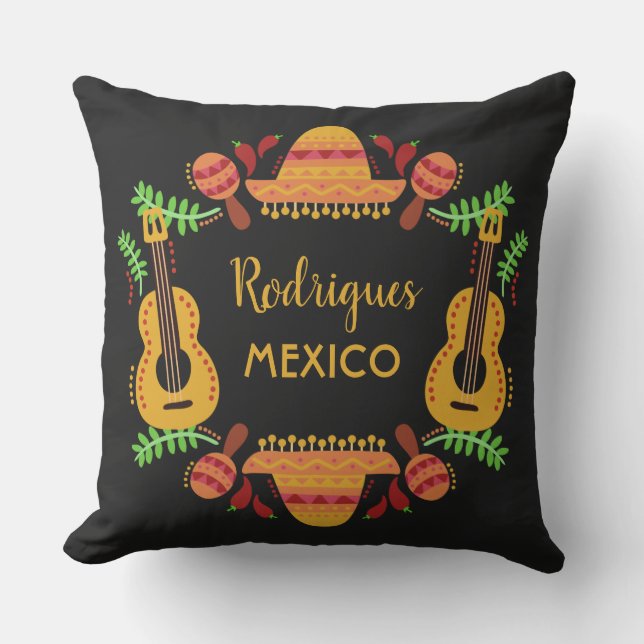 Coussin D'extérieur Nom personnalisé MEXICO Illustration lancer des or (Recto)