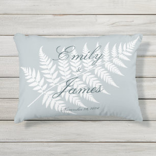 Coussin D'extérieur Noms de couple Fougère Blanche Bleu Glacé Élégants