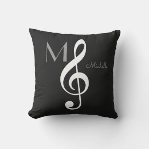 Coussin D'extérieur note de musique de clé treize monogramme noir