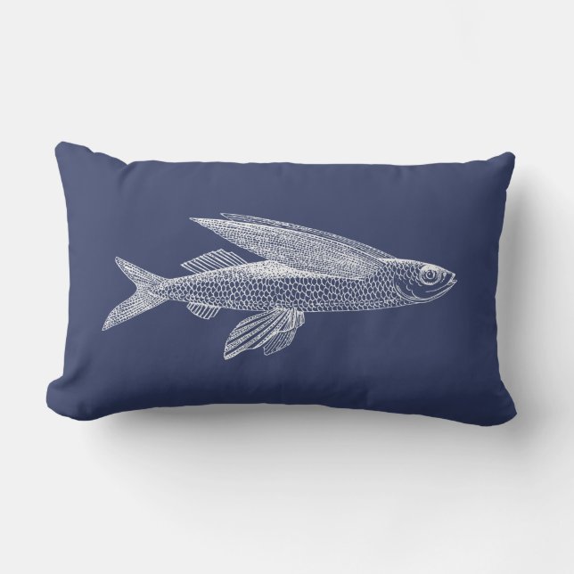 Coussin D'extérieur Ocean Fish Navy Bleu Blanc extérieur Lumbar Coussi (Recto)