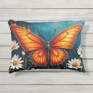 Coussin D'extérieur OEuvre surréaliste de papillon de feu, chamomille