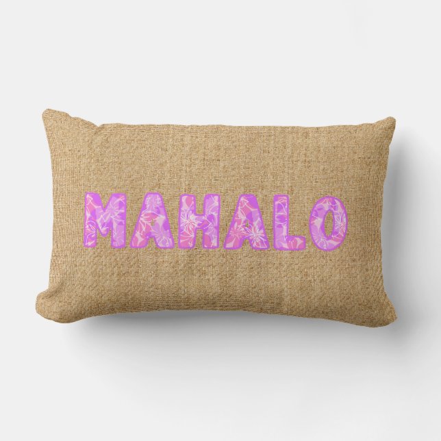 Coussin D'extérieur Olowalu Hibiscus rose hawaïen Camo Mahalo Mot (Recto)