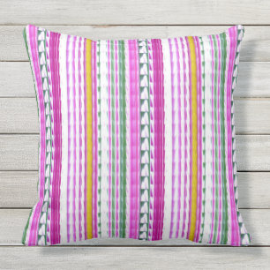 Coussin D'extérieur Or, magenta, carreau extérieur de rayures de Teal