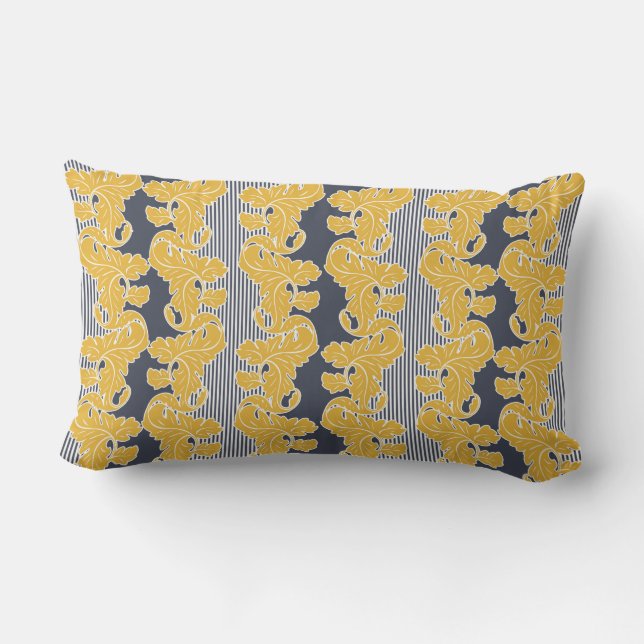 Coussin D'extérieur Ornementale, florale, feuille, jaune, blanche, ble (Verso)