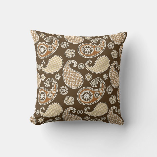 Coussin D'extérieur Paisley motif, Chocolat Brown et Tan (Recto)