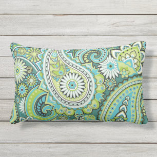 Coussin D'extérieur Paisley Motif Lime Green Turquoise Outdoor