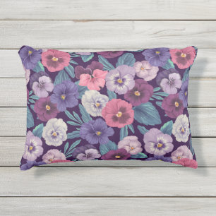 Coussin D'extérieur Pansies colorées sur violet profond