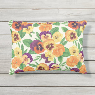 Coussin D'extérieur Pansies sur blanc cassé