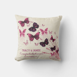 Coussin D'extérieur Papillons de rose d'aquarelle d'anniversaire de