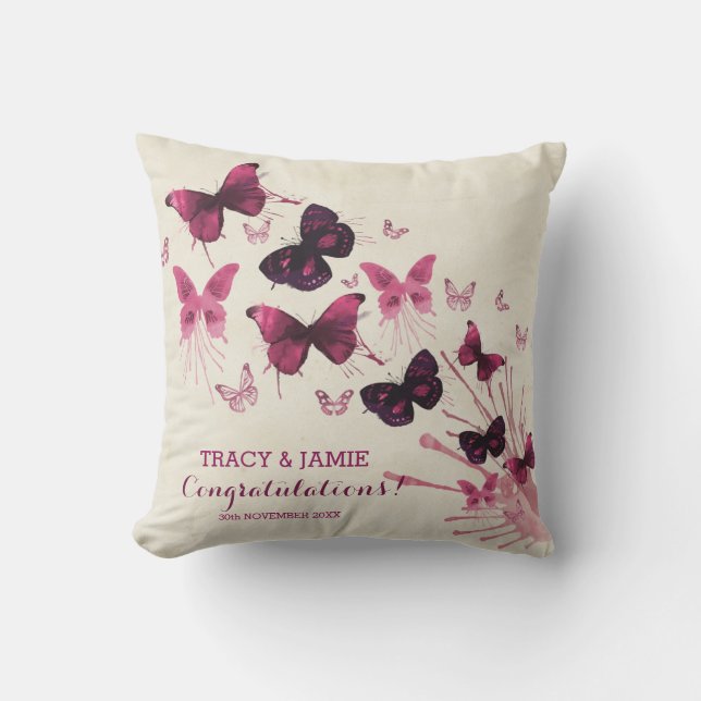 Coussin D'extérieur Papillons de rose d'aquarelle d'anniversaire de (Recto)