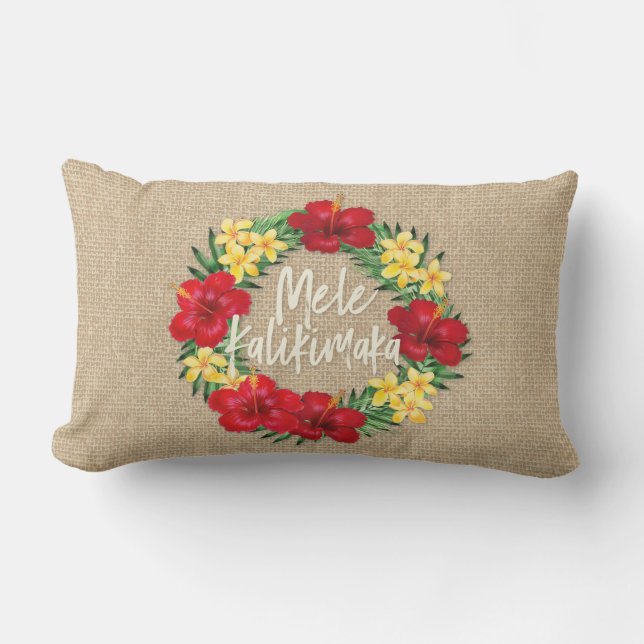Coussin D'extérieur Paradis Tropical Hawaiian Holiday Wreath Burlap (Recto)