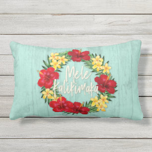 Coussin D'extérieur Paradis Tropical Hawaiian Holiday Wreath Wood