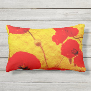 Coussin D'extérieur Parties scintillant de fleurs dorées de pavot rou