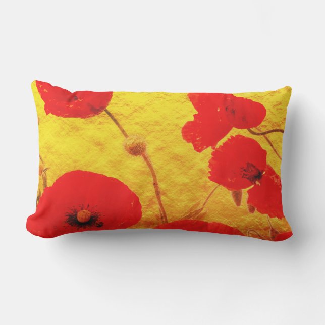 Coussin D'extérieur Parties scintillant de fleurs dorées de pavot roug (Recto)