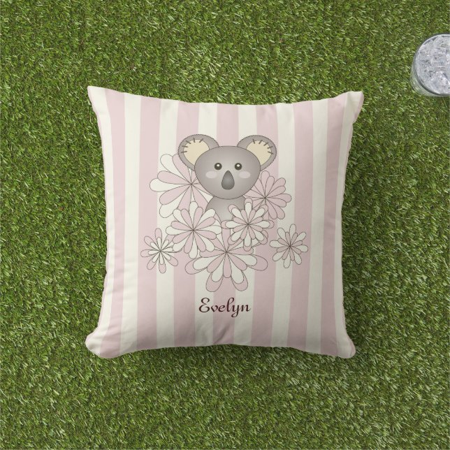Coussin D'extérieur Pastel Rose Stripe mignonne bébé Koala ours fille (Herbe)