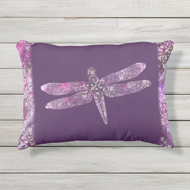 Coussin D'extérieur Patine pourpre : Libellule (Devant)