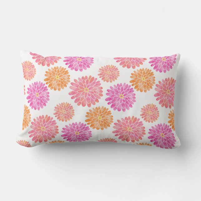Coussin D'extérieur Peach rose orange aquarelle Zinnia Motif (Recto)