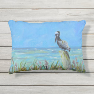 Coussin D'extérieur Pélican Brown sur un Piling Coastal Art