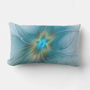 Coussin D'extérieur Petite Beauté Moderne Bleu Or Fractal Art Flower