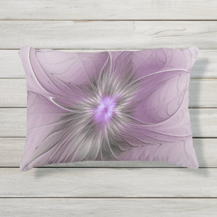 Coussin D'extérieur Petite Beauté Moderne Fleur d'Art Fractal Gris Mau