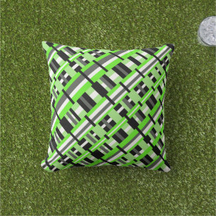 Coussin D'extérieur Plaid en Diagonale verte, noire et grise