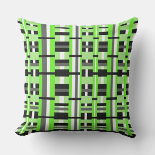 Coussin D'extérieur Plaid en Lime vert, noir et gris