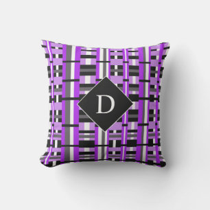Coussin D'extérieur Plaid en violet, noir et gris