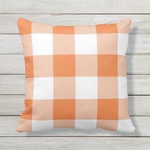 Coussin D'extérieur Plaid Rustique Orange et Blanc Buffalo Check