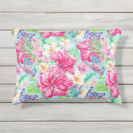 Coussin D'extérieur Plumeria Hibiscus chinois Papillons de poche