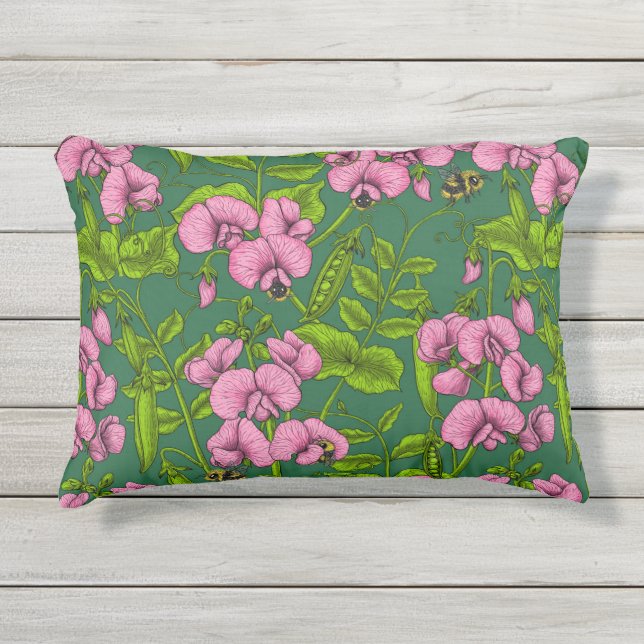 Coussin D'extérieur Pois doux et bourdons, vert et rose (Devant)
