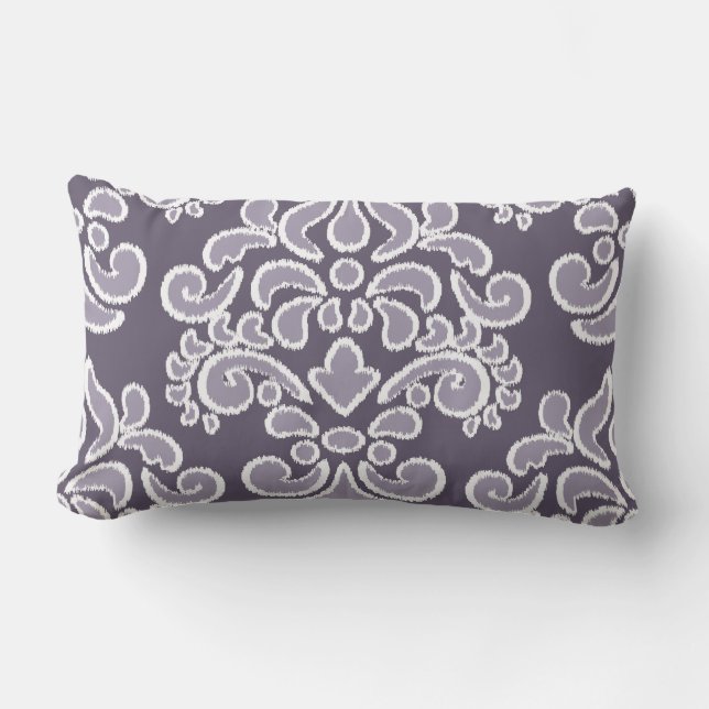 Coussin D'extérieur Prune et lavande florales de damassé d'Ikat (Recto)