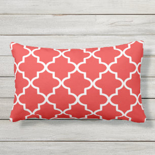 Coussin D'extérieur Quatrefoil marocain moderne rouge et blanc