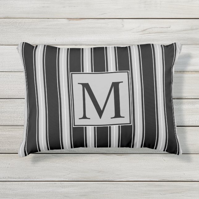 Coussin D'extérieur Rayure de gris et de blanc de cendre sur le (Devant)