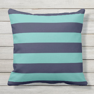 Coussin D'extérieur Rayures de turquoise de bleu marine