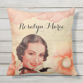 Coussin D'extérieur Rétros beaux pétales de rose de femme d'années '20