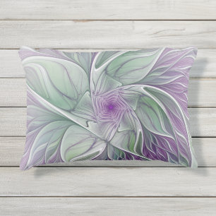 Coussin D'extérieur Rêve de fleurs, art fractal abstrait violet vert