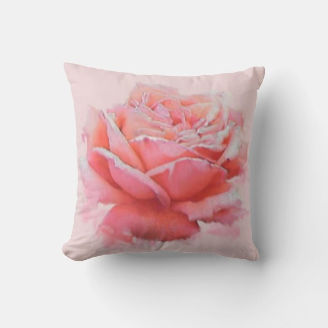 Coussin D'extérieur rose fleurie rose romantique aquarelle (Recto)