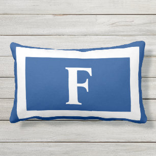 Coussin D'extérieur Royal Bleu Et Blanc Gras Monogramme Initial Extér