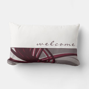 Coussin D'extérieur Ruban Abstrait gris et bourgogne  Blanc  Bienvenue
